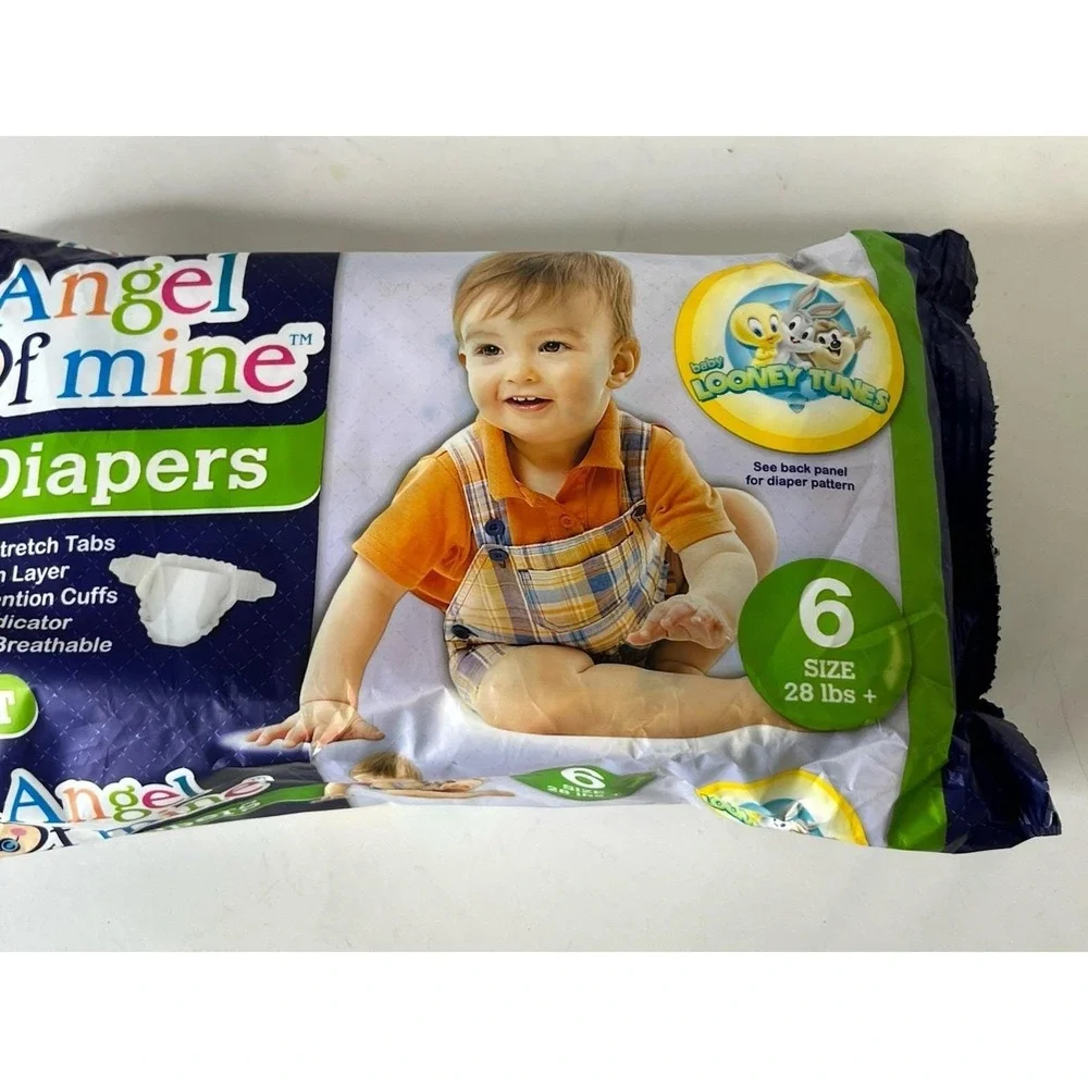 NEW Angel Of Mine Baby Looney Tunes Size 6 (28 Lbs) Diapers 4 Count